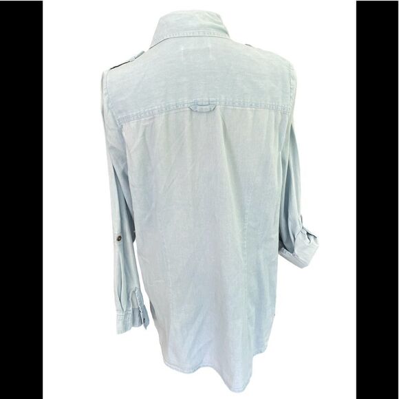 Denim & Co. Long Sleeve Lightweight Stretch Denim BigShirt Tunic, light wash, S - Picture 3 of 6
